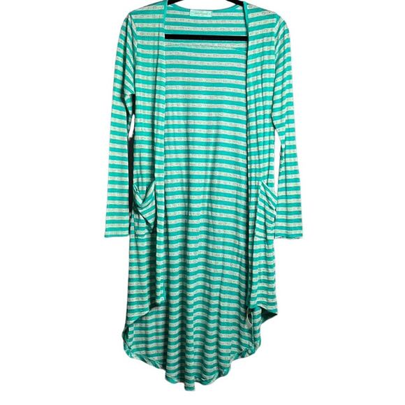 Chris & Carol Green and White Striped Long Sleeve Open Duster Size Small - Picture 1 of 9